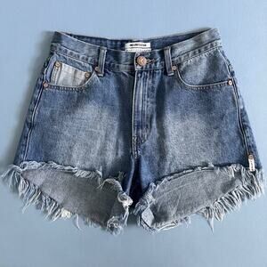 One Teaspoon Hawks High‎ Waist Raw Hem Distressed Denim Jean Shorts